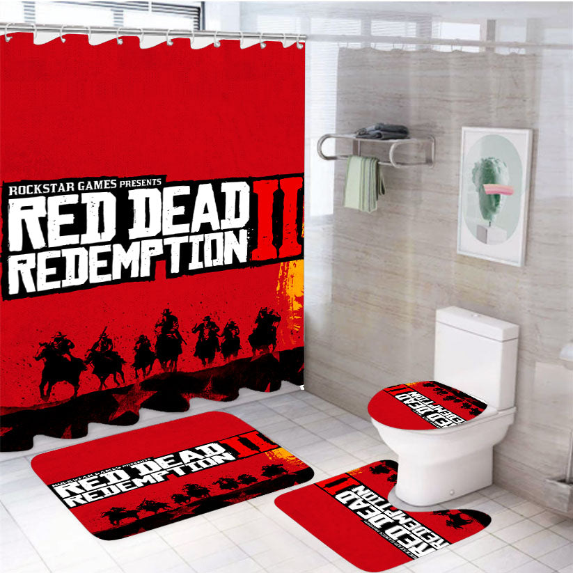 Red Dead Redemption Ii Illustration Poster 4Pcs Bathroom Set Shower Curtain