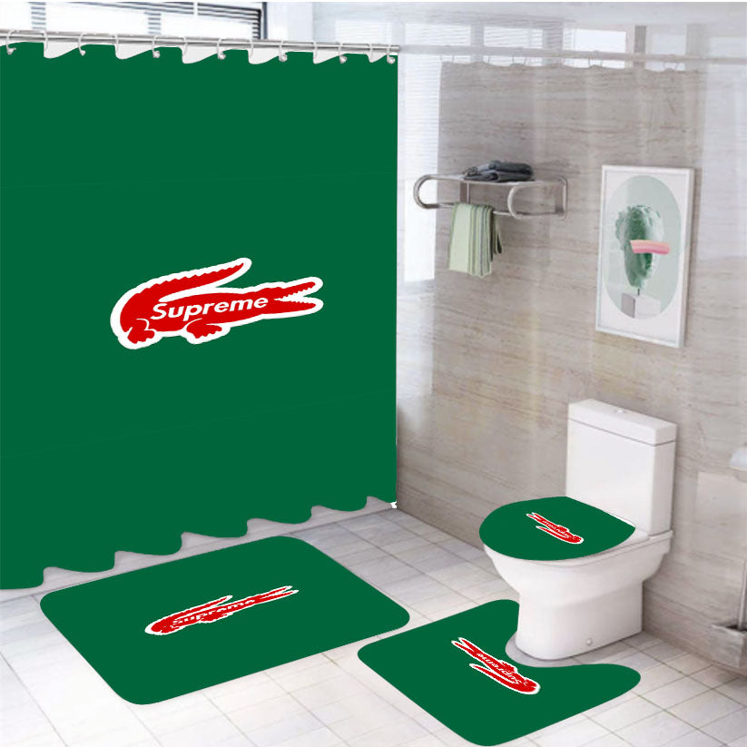 Red Lacoste Supreme 4Pcs Bathroom Set Shower Curtain
