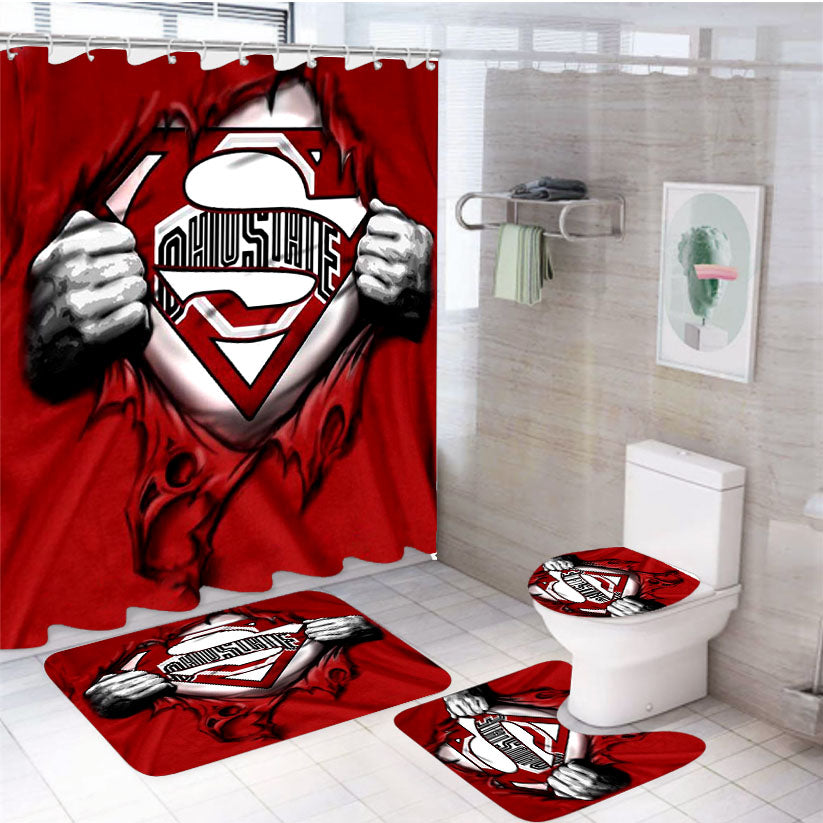 Red Ohio State Heroes 4Pcs Bathroom Set Shower Curtain