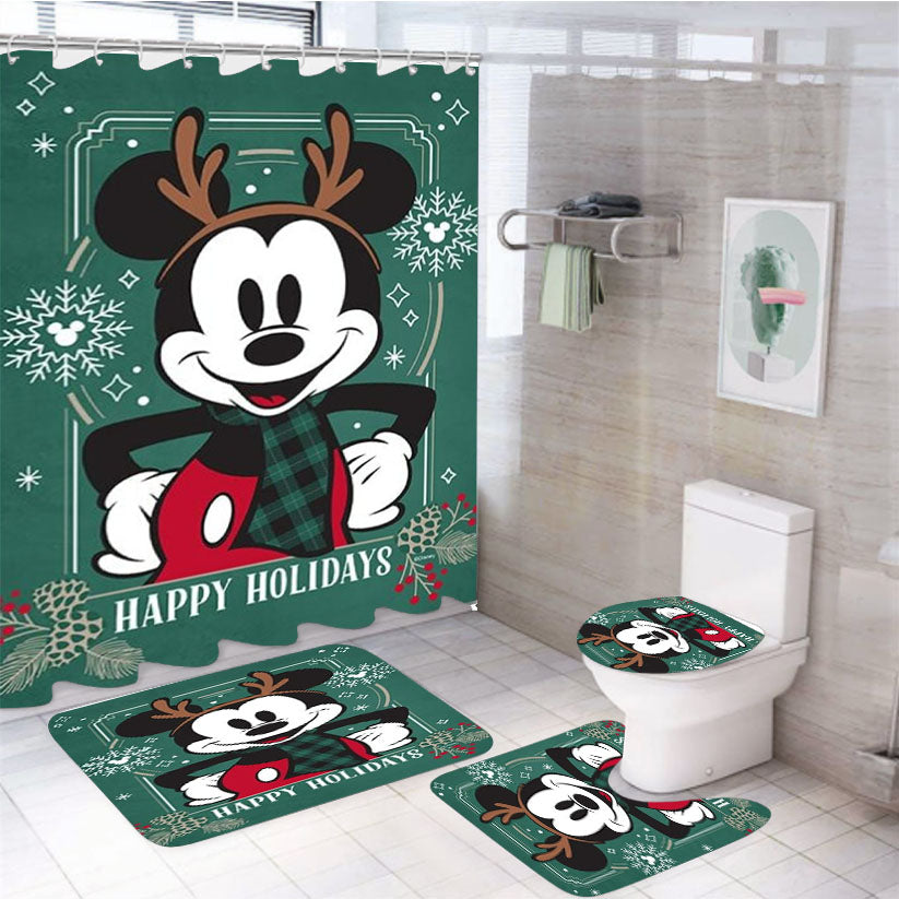 Reindeer Holiday Mickey 4Pcs Bathroom Set Shower Curtain