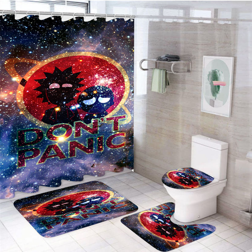 Rick And Morty Dont Panic 4Pcs Bathroom Set Shower Curtain