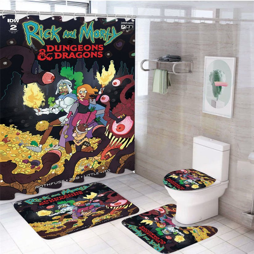 Rick And Morty Dungeons And Dragons 4Pcs Bathroom Set Shower Curtain