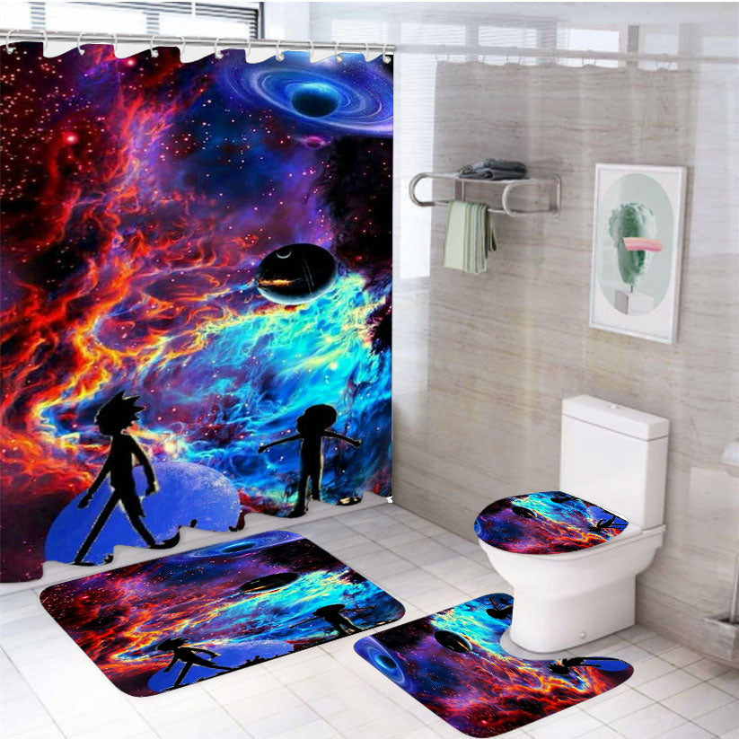 Rick And Morty Flat Galaxy 4Pcs Bathroom Set Shower Curtain