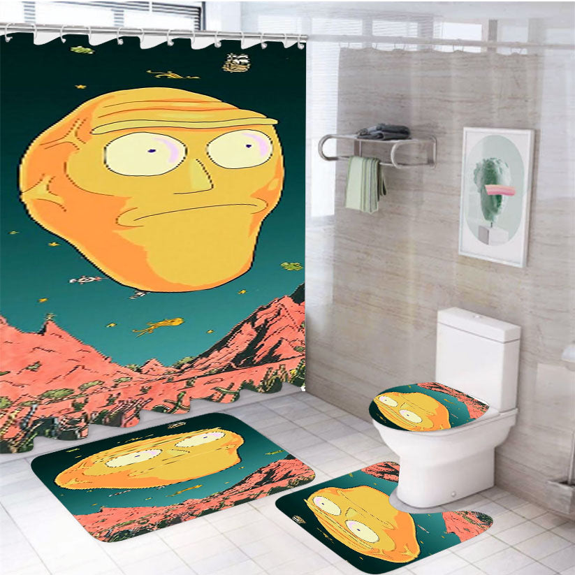 Rick And Morty Giant Heads 4Pcs Bathroom Set Shower Curtain