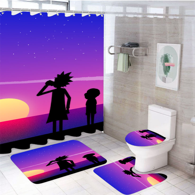 Rick And Morty Looking Sunset 4Pcs Bathroom Set Shower Curtain