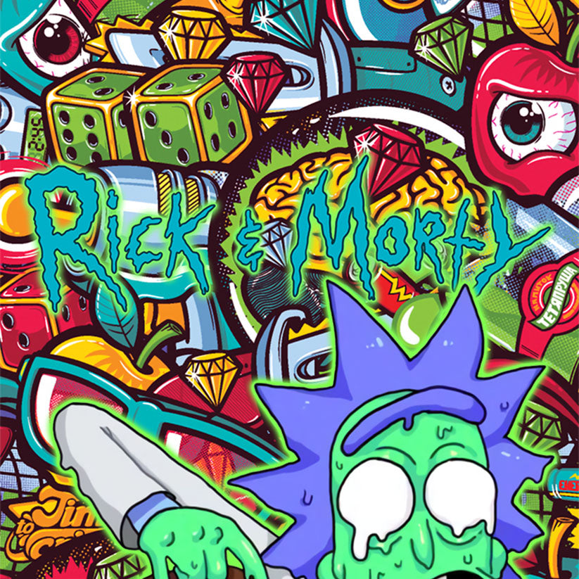 Rick And Morty Melt In Doodle 4Pcs Bathroom Set Shower Curtain