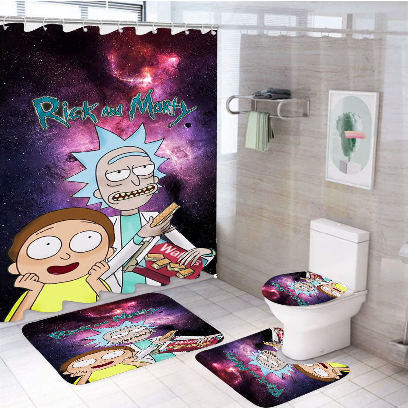 Rick And Morty Spaceship 4Pcs Bathroom Set Shower Curtain