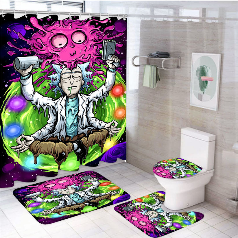Rick And Morty Trippy Art Purple 4Pcs Bathroom Set Shower Curtain