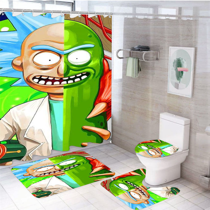 Rick Pickle Rick And Morty 4Pcs Bathroom Set Shower Curtain