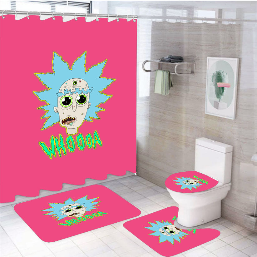 Rickedelic 4Pcs Bathroom Set Shower Curtain