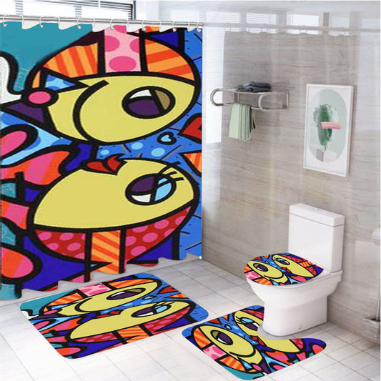 Romero Britto Fish 4Pcs Bathroom Set Shower Curtain
