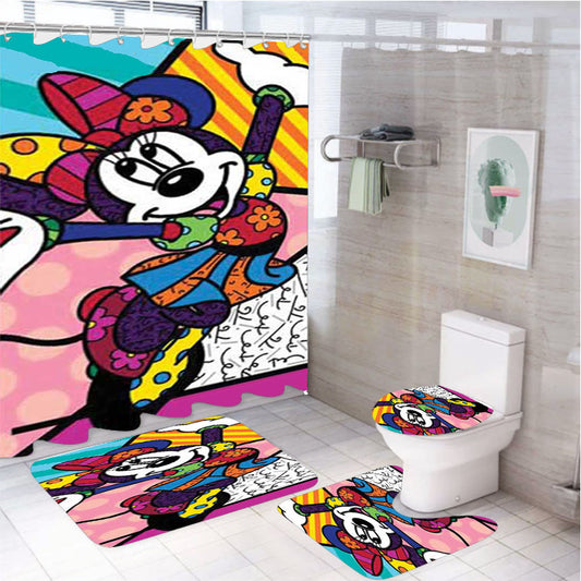 Romero Britto Minnie Mouse 4Pcs Bathroom Set Shower Curtain