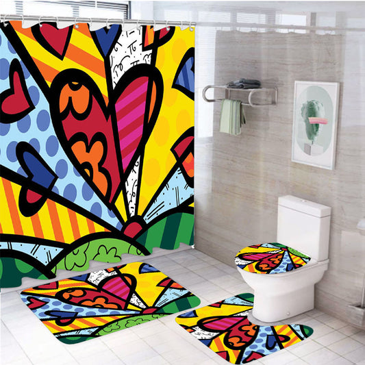 Romero Britto Pop Hearts Wallpaper 4Pcs Bathroom Set Shower Curtain