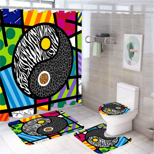 Romero Britto Yin Yang Wallpaper 4Pcs Bathroom Set Shower Curtain
