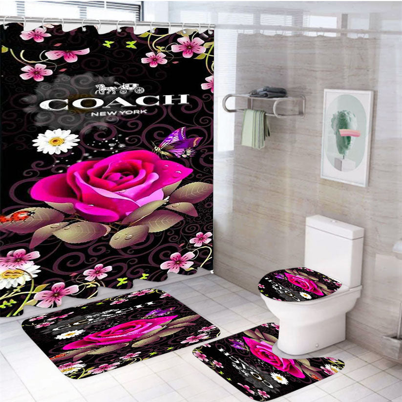 Rose Coach New York 4Pcs Bathroom Set Shower Curtain