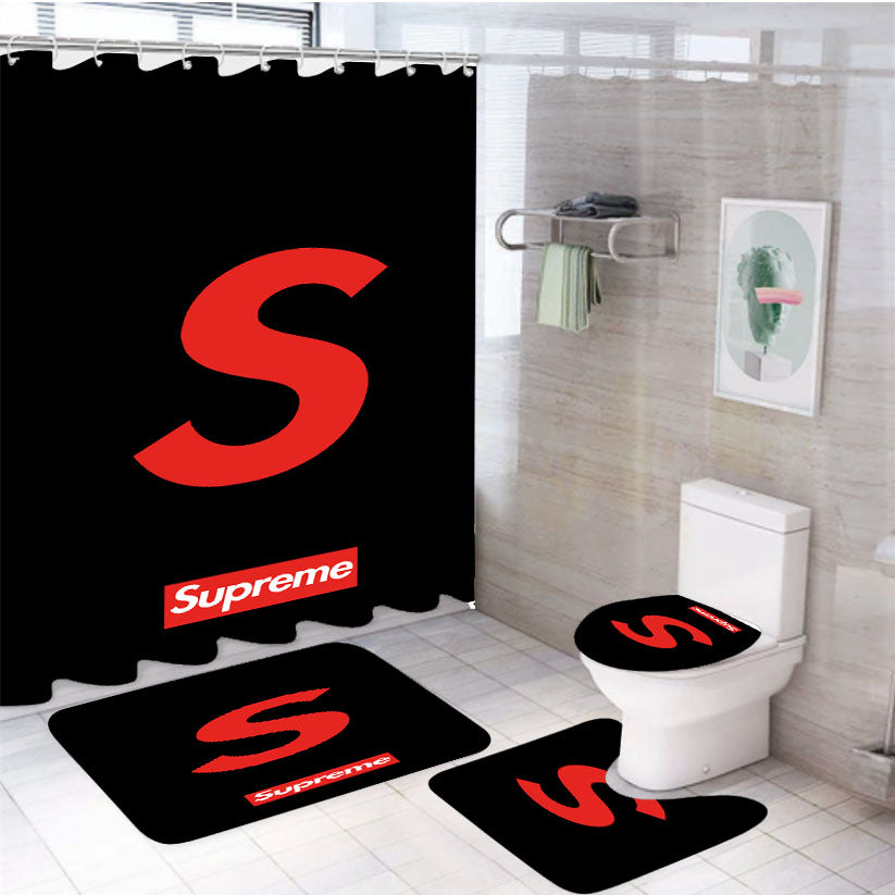 S Supreme 4Pcs Bathroom Set Shower Curtain