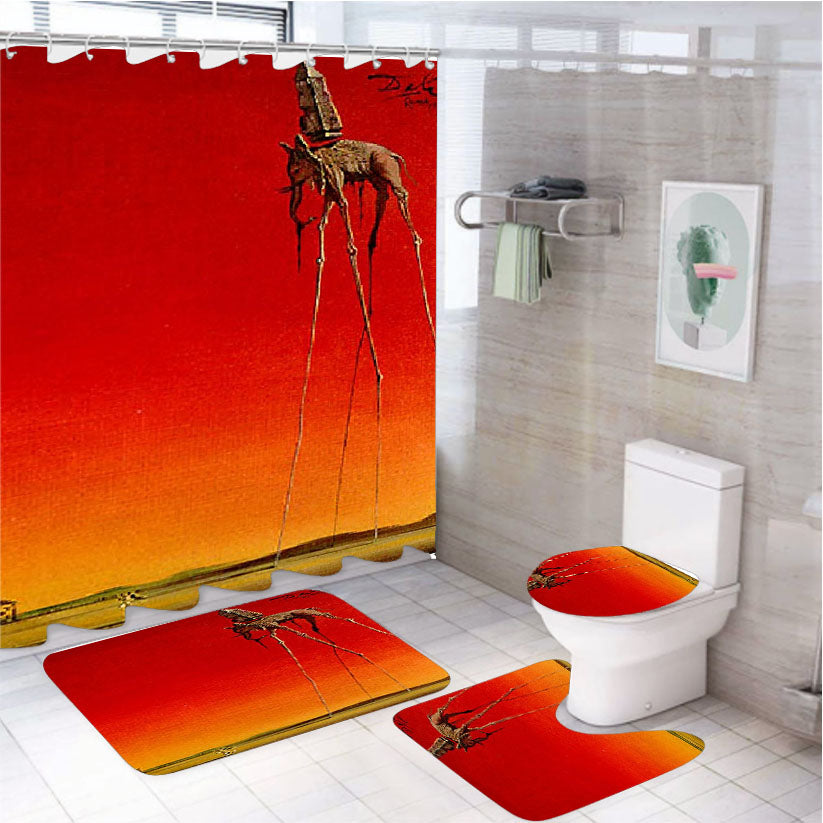Salvador Dali The Elephants 4Pcs Bathroom Non-Slip Rugs Shower Curtain Fabric Waterproof
