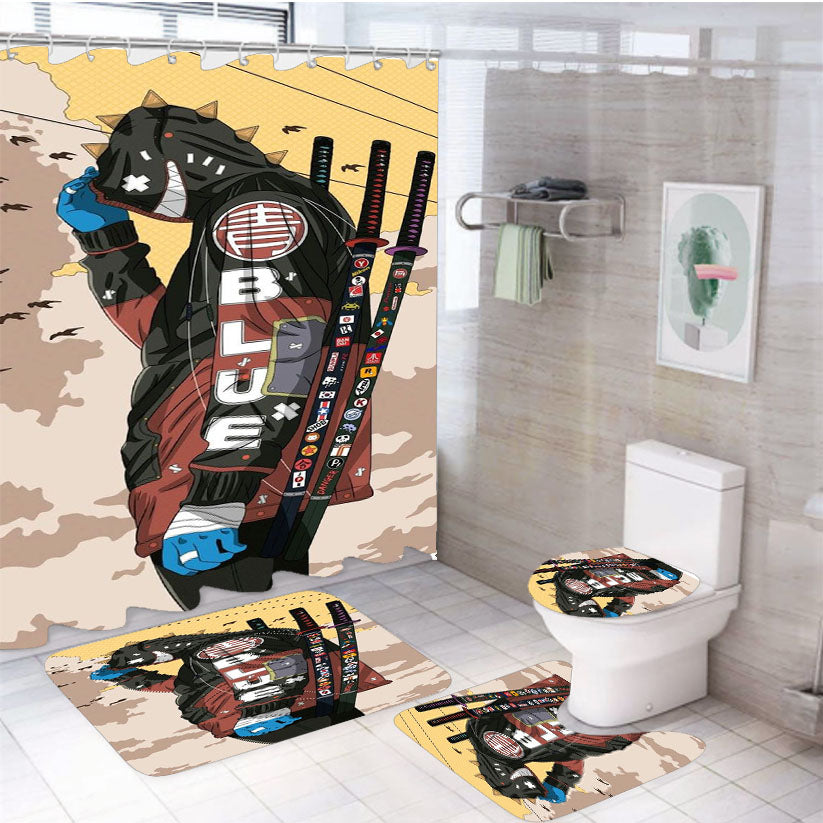 Samurai Hype 4Pcs Bathroom Set Shower Curtain