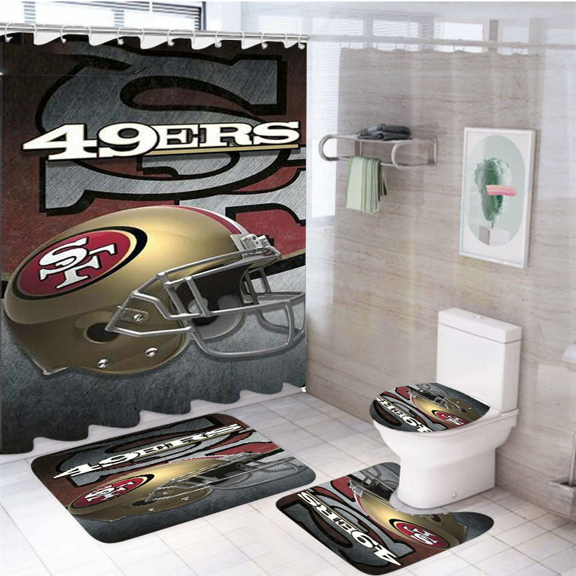 San Francisco 49Ers Helmet 4Pcs Bathroom Non-Slip Rugs Shower Curtain Fabric Waterproof