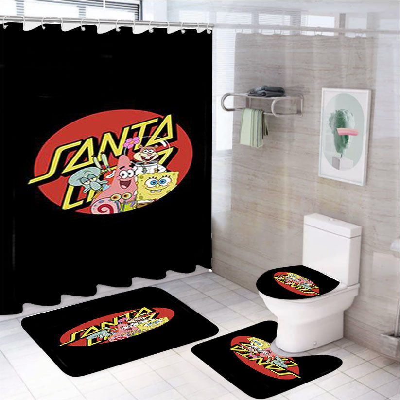 Santa Cruz Skateboard X Spongebob 4Pcs Bathroom Set Shower Curtain