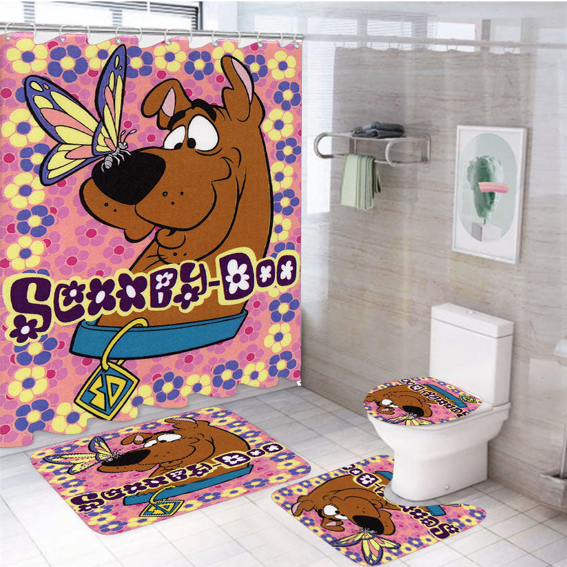 Scooby Doo Butterfly And Flower 4Pcs Bathroom Set Shower Curtain