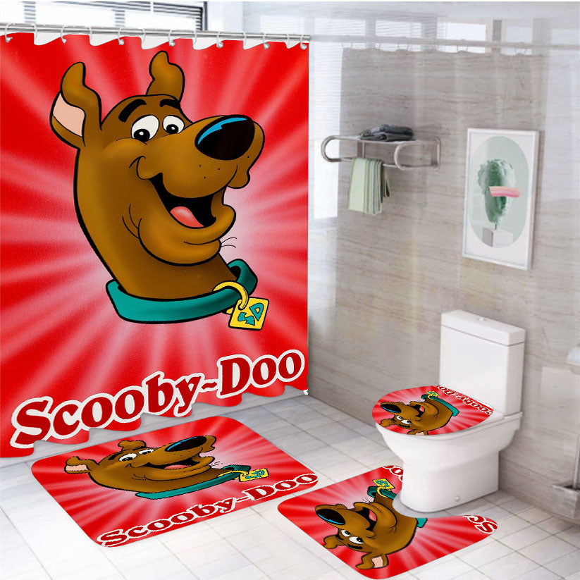 Scooby Doo Dog Cartoon Red 4Pcs Bathroom Set Shower Curtain