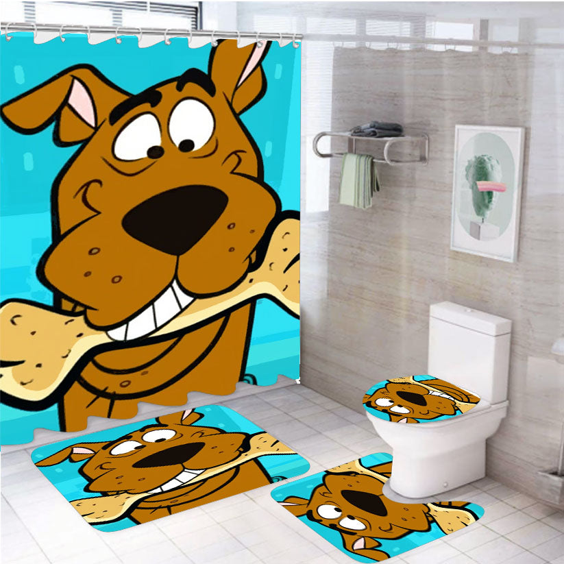 Scooby Doo Loves Bone Cartoon 4Pcs Bathroom Set Shower Curtain