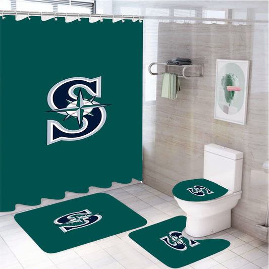 Seattle Mariners Logo Green 4Pcs Bathroom Set Shower Curtain