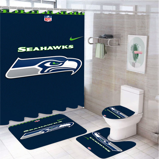 Seattle Seahawks Fiber Blue Nfl Pictures 4Pcs Bathroom Set Shower Curtain