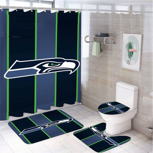 Seattle Seahawks Logo 4Pcs Bathroom Set Shower Curtain