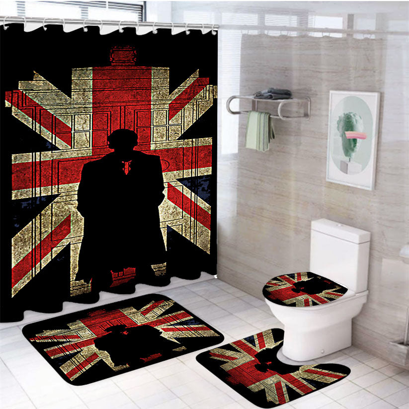Sherlock Holmes And Union Jack Flag 4Pcs Bathroom Set Shower Curtain