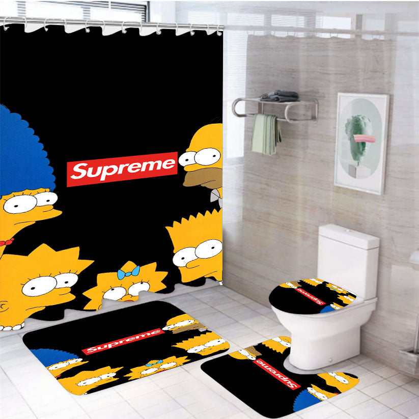 Simpson Family Supreme Black 4Pcs Bathroom Set Shower Curtain