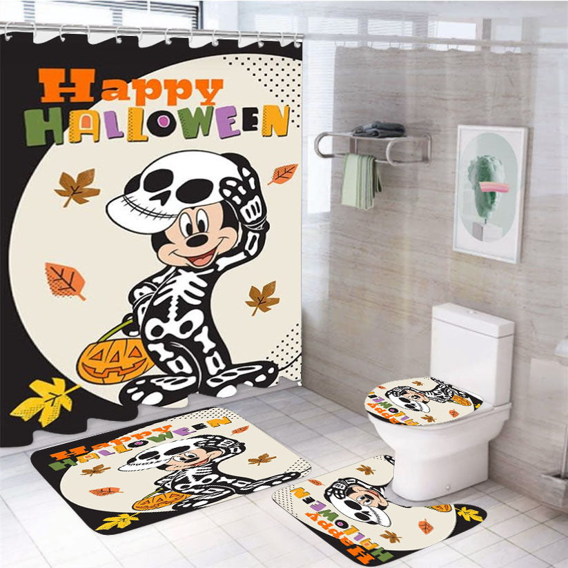 Skeleton Mickey Happy Halloween 4Pcs Bathroom Set Shower Curtain