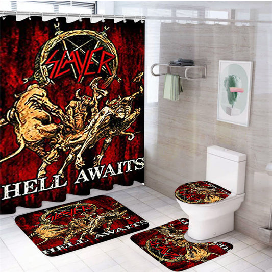 Slayer Hell Awaits Black Metal Band 4Pcs Bathroom Set Shower Curtain