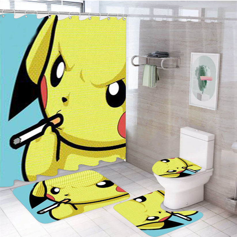 Smoking Pikachu 4Pcs Bathroom Set Shower Curtain