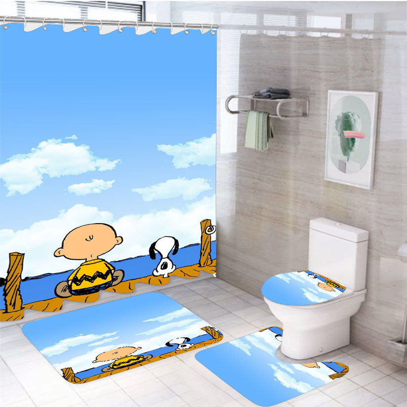 Snoopy And Charlie Brown Friends 4Pcs Bathroom Set Shower Curtain