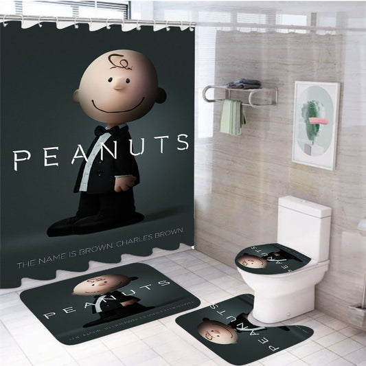 Snoopy And Charlie Brown The Peanuts 4Pcs Bathroom Set Shower Curtain