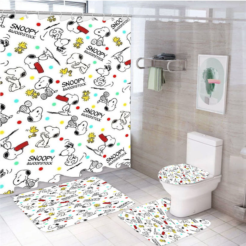 Snoopy And Woodstock 4Pcs Bathroom Set Shower Curtain