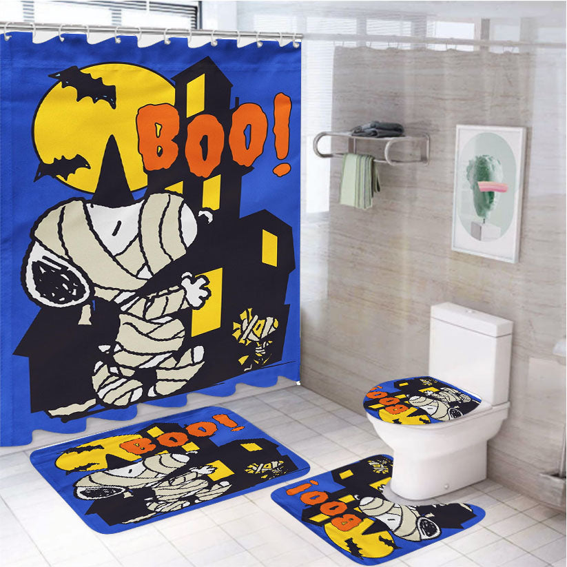 Snoopy And Woodstock Halloween 4Pcs Bathroom Set Shower Curtain