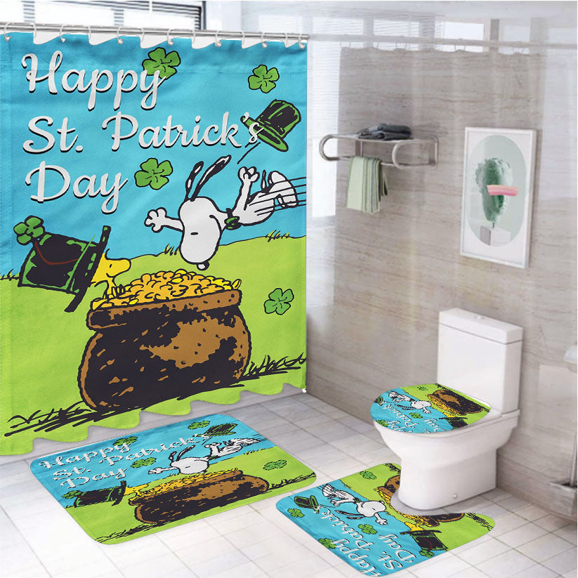 Snoopy And Woodstock St Patricks Day 4Pcs Bathroom Set Shower Curtain