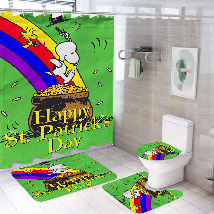 Snoopy And Woodstock St Patricks Day Pot Of Gold 4Pcs Bathroom Set Shower Curtain