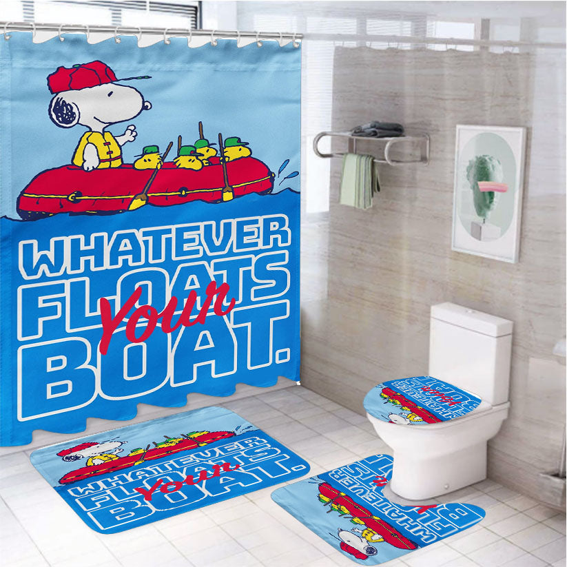 Snoopy And Woodstock Summer 4Pcs Bathroom Set Shower Curtain