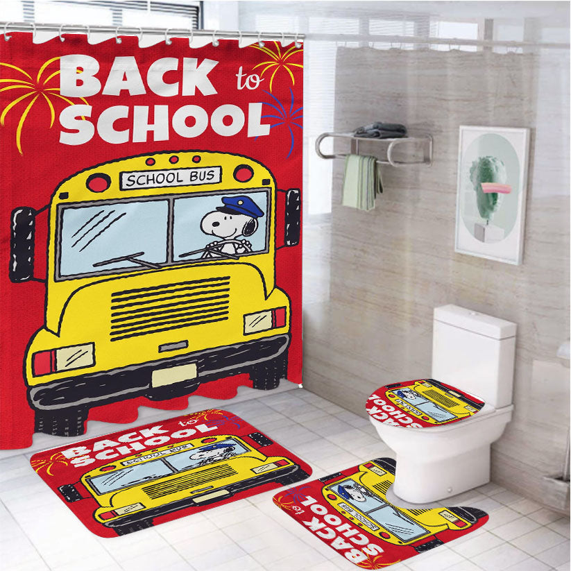 Snoopy Back To School 4Pcs Bathroom Set Shower Curtain