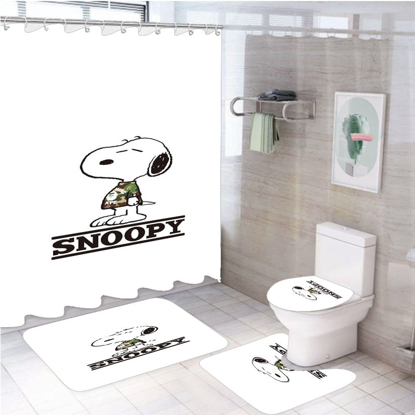Snoopy Bape Style 4Pcs Bathroom Set Shower Curtain