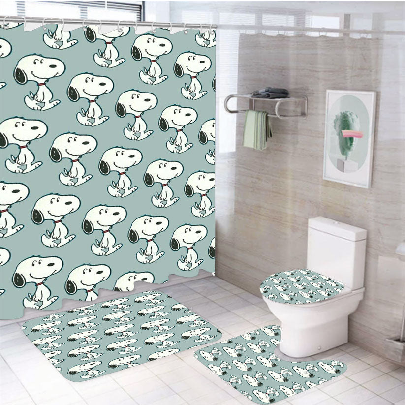Snoopy Blue 4Pcs Bathroom Set Shower Curtain
