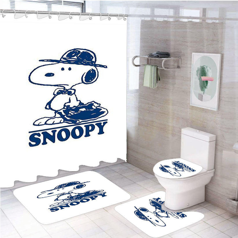 Snoopy Blue Line 4Pcs Bathroom Set Shower Curtain