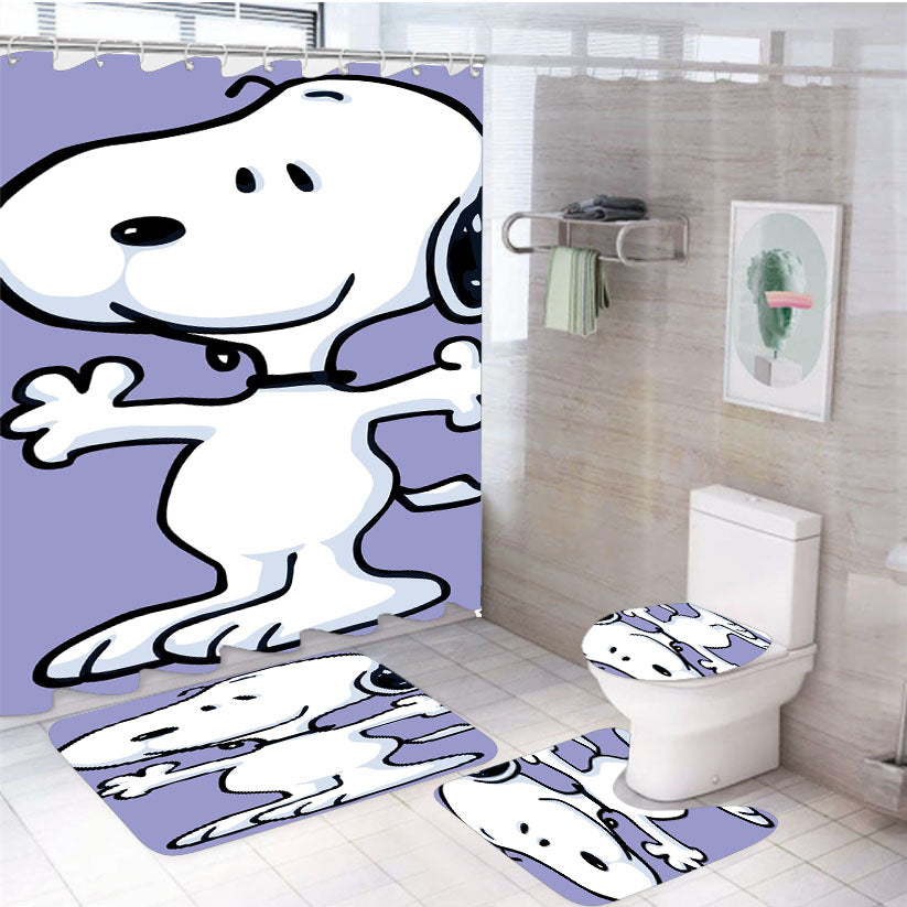Snoopy Cartoon Star 4Pcs Bathroom Set Shower Curtain