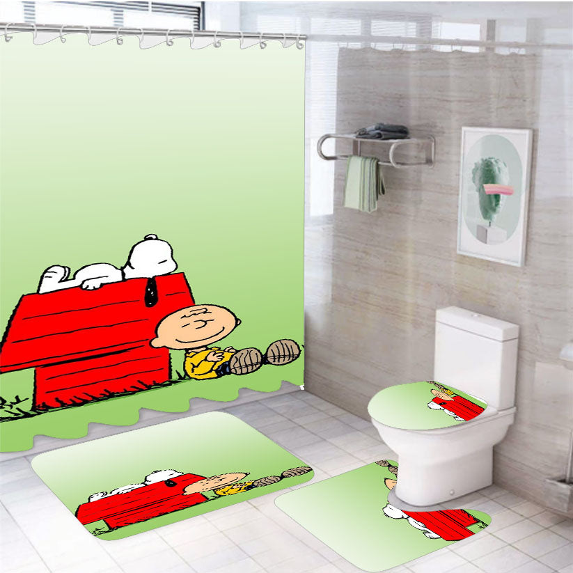 Snoopy Charlie Brown 4Pcs Bathroom Set Shower Curtain