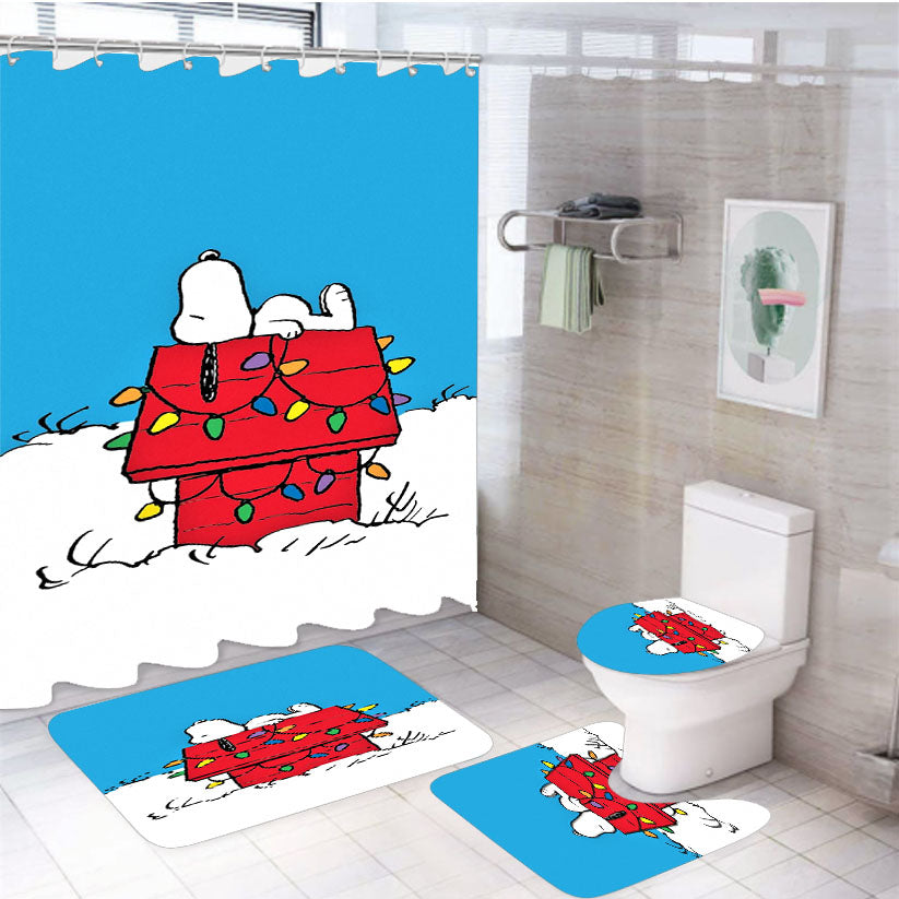 Snoopy Christmas Dog House 4Pcs Bathroom Set Shower Curtain
