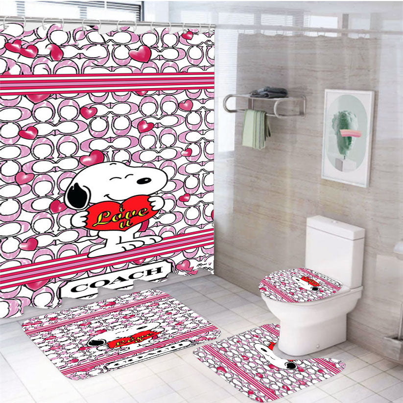 Snoopy Coach 4Pcs Bathroom Set Shower Curtain